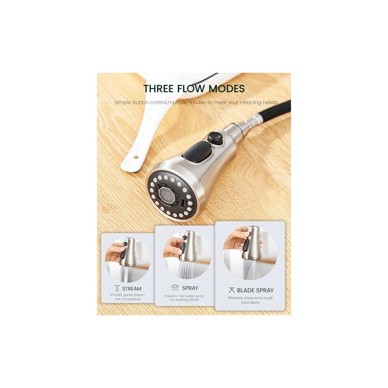 Kitchen Faucet Head Replacement, 3-Function Pull Down Faucet Spray Head