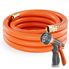 SPECILITE Garden Water Hose 25 ft x 3/4 in Heavy Duty, Flexible and Lightweight, Burst 600 psi, Kink-less Hybrid Rubber Pipe for Backyard, 3/4'' Brass Fittings, Orange