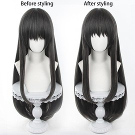 Akemi Homura Black Cosplay Wig Anime Puella Magi Madoka Magica Cos for Women, Long Straight Hair with Bangs