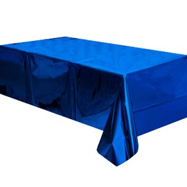 JUICY MOOM Blue Foil Tablecloth Plastic Table Cover Rectangle Tables Tinsel Foil Table Cloth for Wedding Anniversary Birthday Graduation Bachelorette Thanksgiving Christmas Party, 54 x 108 Inch, 2pc