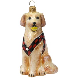 Golden Retriever with Tennis Ball Polish Glass Christmas Ornament