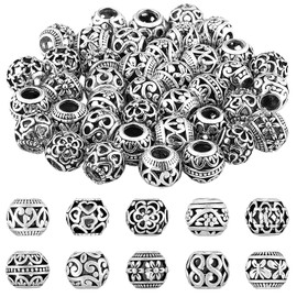 180 Pieces Silver Tone Spacer Loose Beads Hollow Filigree Tibetan Alloy Beads Spacer 12 mm Tiny Metal for Life Design DIY Jewelry Craft Making Necklace Bracelet Supplies