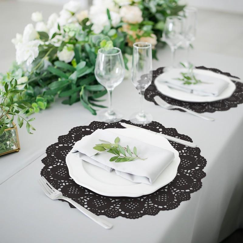 MCEAST 100 Pack Round Black Paper Doilies 13.5 Inches Lace