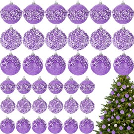 Poen 24 Pcs Glitter Christmas Ball Ornaments Set Christmas Tree Ornaments Hanging Sequin Foam Christmas Balls Decoration for Xmas Tree Wreath Garland Christmas Home Decor Wedding Party (Light Purple)