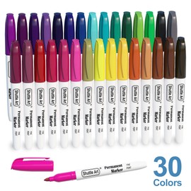 30 Colors Permanent Markers, Fine Point, Assorted Colors, Works on Plastic,Wood,Stone,Metal and Glass for Kids Adult Coloring Doodling Marking by Shuttle Art
