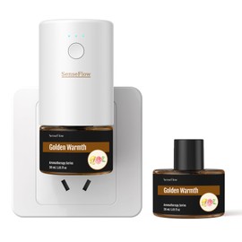 SenseFlow Smart Wi-Fi Space Fragrance Diffuser SF101S – Adjustable Natural Atomizer Essential Oil Kit, 40-Day Aroma, LED Light, Customizable Schedule for Home, Hotel & Studio - Golden Warmth