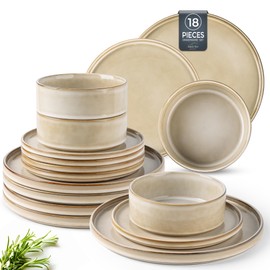 AmorArc Ceramic Dinnerware Sets, Handmade Reactive Glaze Stoneware Plates and Bowls Sets,Highly Chip and Crack Resistant | Dishwasher & Microwave Safe Dishes Set, Service for 6 (18pc)