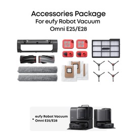 Replacement Parts Kit for eufy E25/E28 Omni Robot Vacuum, Roller Brush with Bristles and Rubber, Brush Guard, 2 Side Brushes, Washable Filter, and 2 Mop Cloths