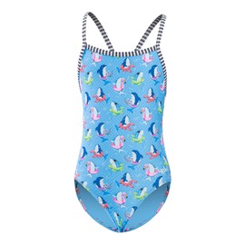 Dolfin Uglies Girls' One Piece Swimsuit - Athletic Practice Suit with Criss-Cross Straps (Fin Floats, 8)