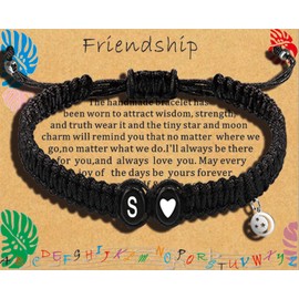 Pholidof Initial Bracelets uesd for His or Her Women Men Teen Birthday Graduation Mother's Day Gifts Letter A-Z Braided Bracelets Heart Link,Cool Moon and Star Pendant Friendship Jewelry (S)
