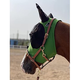 Horse Mask, Horse Mask with Ears, TGW RIDING Extra Comfort Grip Soft Mesh Horse Mask with Ears (L, Hunter Green)