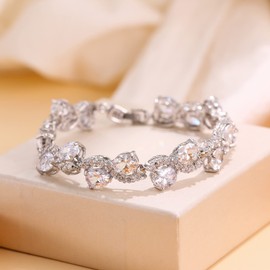 EVER FAITH Gorgeous Cubic Zirconia December Birthstone Bridal Prom Oval-Shaped Roman Tennis Bracelet Clear Silver-Tone