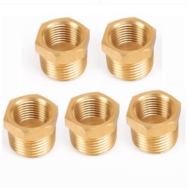 Winmien Brass Reducer Hex Bushing NPT Male to NPT Female Threaded Pipe Fitting Tube Adapter Convert. (1/2 NPT Male to 3/8 NPT Female，5 packs)