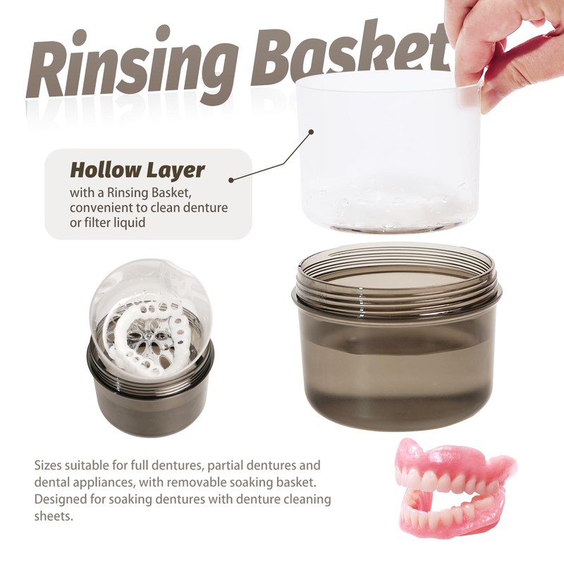 Uouovo Upgraded Large Denture Bath Box Cup No-Leak Denture case