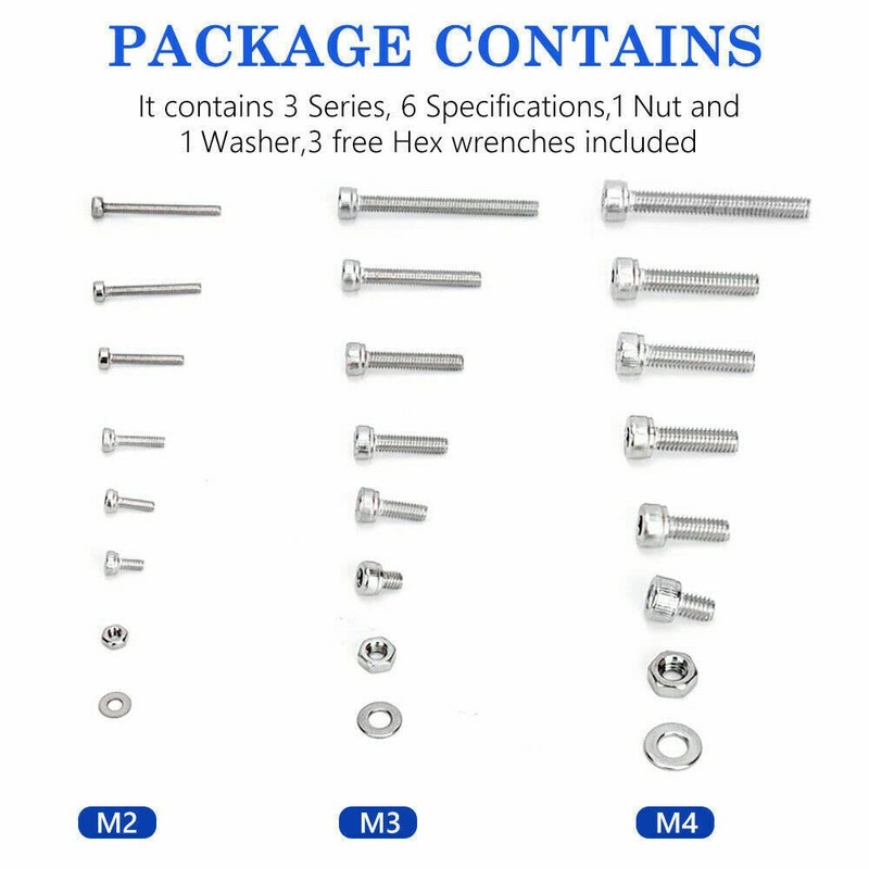 1080pcs Stainless Steel M2/M3/M4 Bolts Nuts Screws Hex Head Assorted