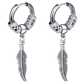 feilok Stainless Steel Hoop Earrings Men Stud Earrings for Women Dragon Hollow with Pendant, Stainless Steel