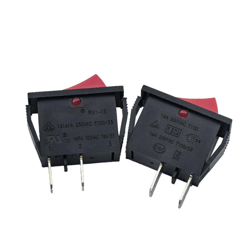 RK1-15 Rocker Switch, 2 Pin Maintained, 16A 125/250VAC, T100/55, 2Pcs