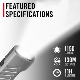 Coast Slayer 1150 Lumen USB-C Rechargeable LED Flashlight with Spot/Flood, Memory Mode and Pocket Clip, Silver