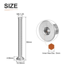 DTGN M8-1.25 x 90mm Flat Head Socket Cap Screws, 5 Pack 304 Stainless Steel Hex Socket Flat Head Screws, Full Thread, Countersunk Bolts