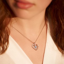 NINAMAID 925 Sterling Necklace Women's Silver Chain Heart Women's Necklaces for Women Birthstone Chain Women's Silver Jewellery Women's Engagement Gifts for Women Girlfriend with 5A Cubic Zirconia,