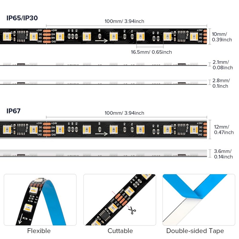 SEZO WS2805 IC RGBCCT Addressable LED Strip Dual Data RGB+Dimmable