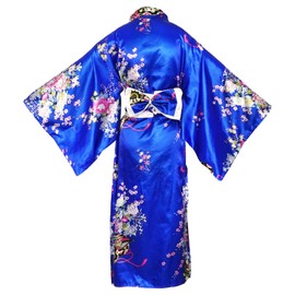 CRFASIBE 5PCS Japanese Traditional Kimono Costume for Women Floral Printed Kimono Robe Japanese Dress Cosplay Costume Set (Navy Blue)