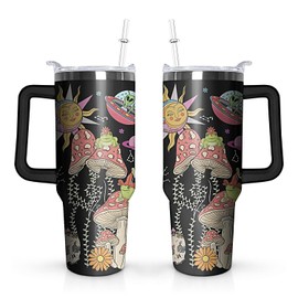 wxmbdzq 40 oz Mushroom Tumbler with Handle and Straw Lid,Leak Proof Travel Stainless Insulated Tumbler,Cup Holder Friendly,Perfect for Outdoor Travel Car and Sports