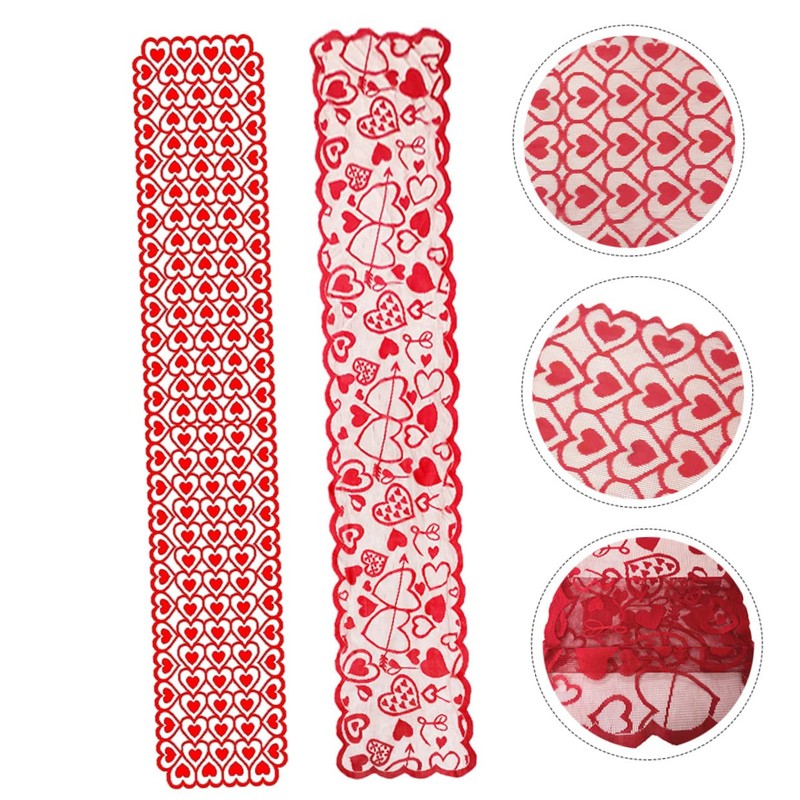 Mikinona 2pcs Elegant Valentine's Day Table Cover Heart Pattern Tablecloth