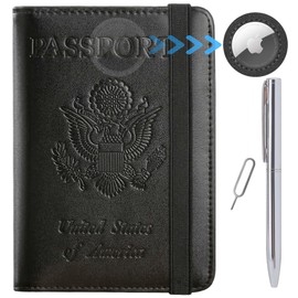 Airtag Passport Holder Cover Wallet Travel Essentials RFID Blocking Leather Card Case International Must Haves Travel Accessories for Women Men(119#Black)