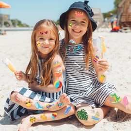 winthrop 120 Pcs Bulk Glitter Summer Temporary Tattoos for Kids, Individually Wrapped Safety Waterproof Tattoos, Best Choice for Hawaiian Luau Party Pool Beach Party Classroom Matching Game,60 Designs