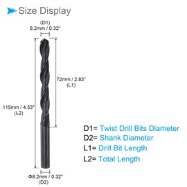 CoCud 6542 High Speed Steel Twist Drill Bits, 8.2mm Diameter 115mm Length, Black Oxide Straight Twist Jobber Drill Bit - (Applications: for Metal Woodwork Plastic Aluminum)