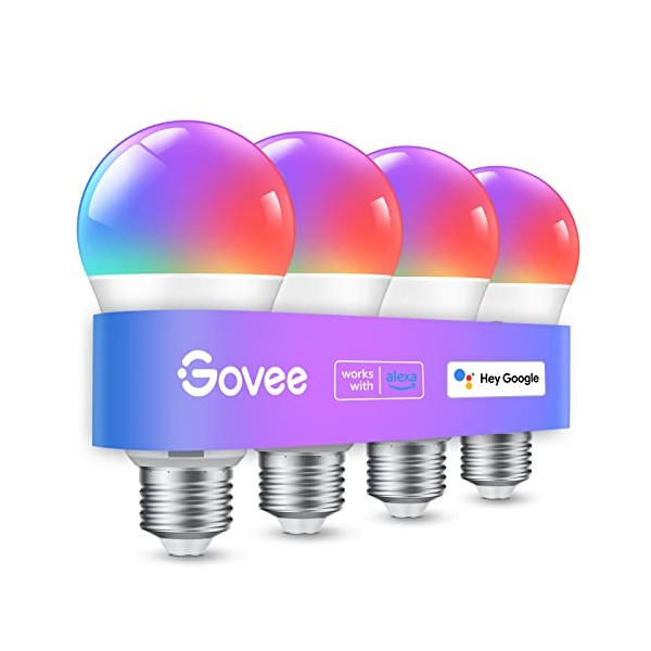 Govee Smart Light Bulbs, WiFi Bluetooth Color Changing Light Bulbs, Music Sync, 54 Dynamic Scenes, 16 Million DIY Colors RGB Light Bulbs, Work with Alexa, Google Assistant & Govee Home App, 4 Pack