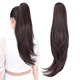 ponytail extension,22" claw clip hair extensions ponytail Long straight hair Hair Extension Natural Looking Synthetic Hairpiece for Women Dark Brown