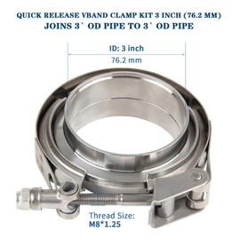DOCAS 1 Stück Ø 76,2mm (3,0") Schnellverschluß V-Band Klemme + Flansche komplett Edelstahl Extra Turbo Schlauch, Edelstahl V Band Schelle Set Turbo Abgasanlage