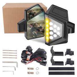 Chelhead UTV Side Mirror with Light Amber Turn Signal Plug And Play Wiring Compatible with Pioneer Polaris RZR 900 1000 Can-Am Kawasaki Mule Rhino YXZ Zforce, Shatter Proof Tempered Glass