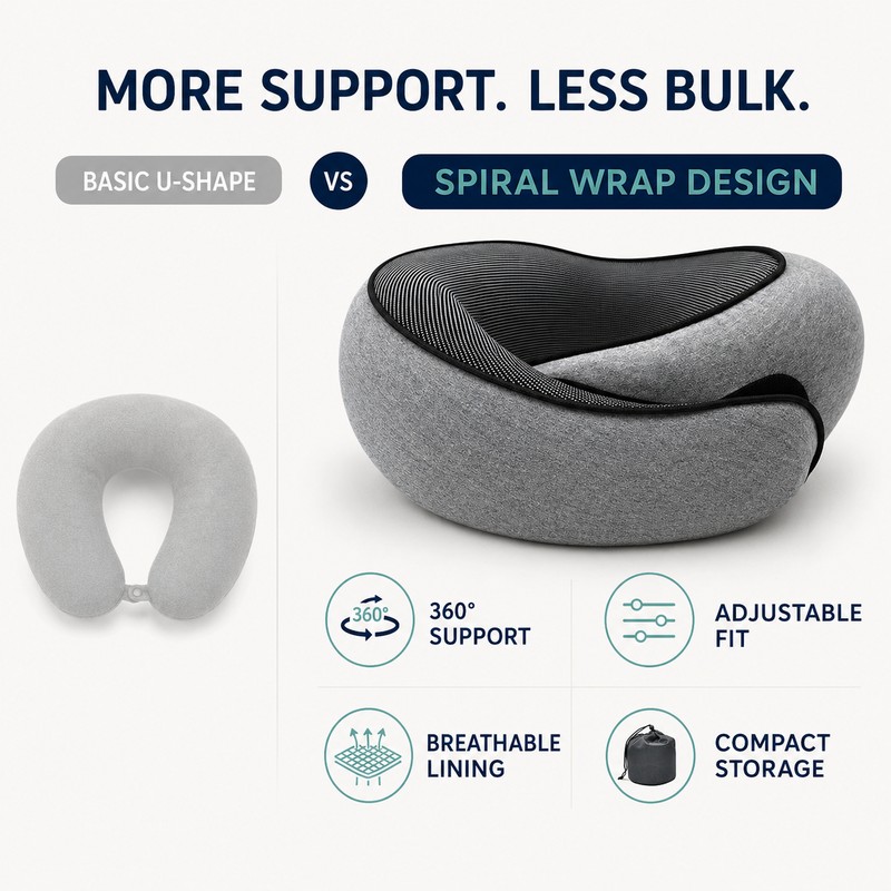 U-Shaped Memory Foam Travel Neck Pillow with Adjustable Velcro and
