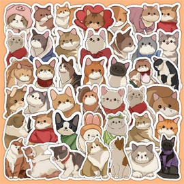 60PCS Cute Cartoon Cat Stickers for Kids, Water Bottle Stickers for Teen Birthday Party, Waterproof Aesthetic Vinyl Kawaii Stickers