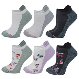 Dr. Motion 6 Pairs Womens Low Cut Ankle Cushioned Breathable Compression Socks (Assorted CF)