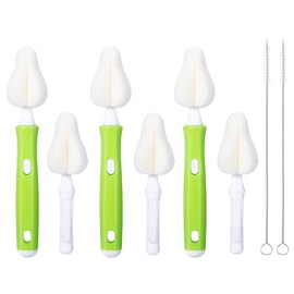 Carebabymore 8 Piece Sponge Nipple Bottle Brushes, Baby Bottle Brush with 3 Piece Nipple Cleaner, 3 Piece Replacement Heads and 2 Piece Straw Brushes,