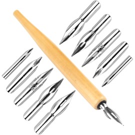 G-Pen Ink Nib Stainless Steel Drawing Comic Pen Nib, 11-Piece Comic Pen Set, Dip Pen Pen with Comic Pen Nib, Calligraphy Drawing Pen Holder Made of Wood with Stainless Steel Pen