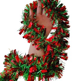 KKSTY Red and Green Christmas Tinsel, 32.8ft Chunky Metallic Shiny Tinsel Hanging Garland for Christmas Tree Holiday Party Supplies Indoor Outdoor Decorations