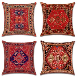 JOTOM Cushion Covers 45cm x 45cm Set of 4 Bohemian Style Decorative Throw Pillow Covers Linen Square Exotic Pillow Cases 18x18 Inch for Sofa Couch Bedroom Outdoor Home Office Car Decor (Exotic)