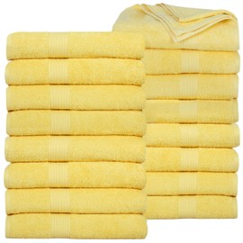 Ample Decor Bath Towels Pack of 16 600 GSM 100% Cotton, Absorbent Soft Premium Quality Machine Washable, Oeko Tex Certified, for Bathroom, Hotel, Spa, Gym, Kitchen - Yellow - 30 X 54 Inch