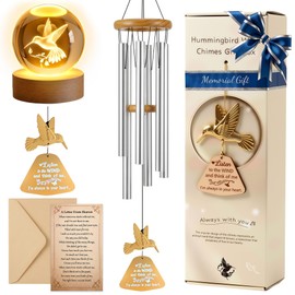 Memorial Wind Chimes with Hummingbird Crystal Ball, Sympathy Wind Chimes