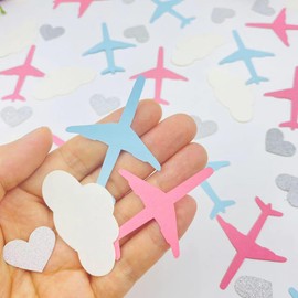 100PCS Airplane Gender Reveal Party Table Scatter,Baby Shower Paper Scatter for Aviation Themed Party Decorations, Bridal Shower Decor, Baby Shower Party Supplies