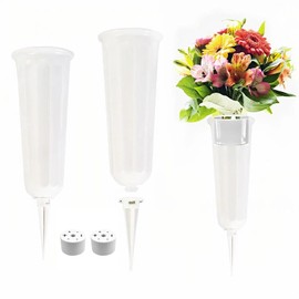 2 x Grave Vase with Ground Spike, 25 cm Plastic Cemetery Vase, Durable, Plug-In Vases for Graves, Vase Cemetery Grave Vases Cemetery Graves, Yards, Garden Decorations (White)