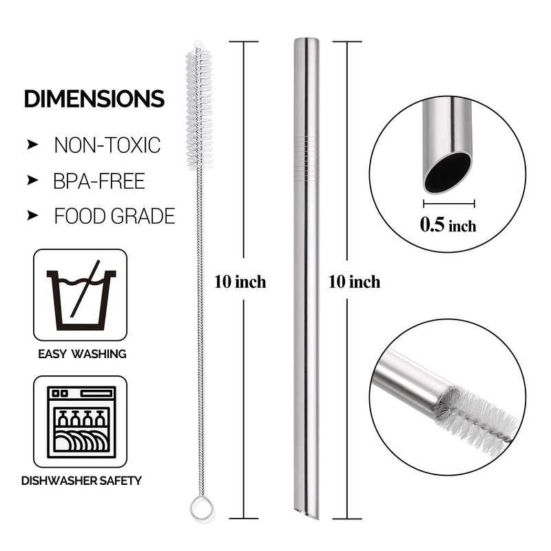 [Angled Tips] 5 Pcs 10" Reusable Bubble Tea Straws &