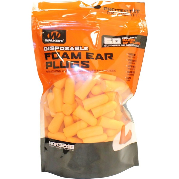 Walker's Passive Foam Ear Plug Pouch 50 Pairs , Orange