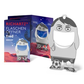 RICHARTZ Bottle Opener Fred Soccer | Multitool Keyring | 10 Practical Functions | Matt Blasted Stainless Steel | Key Ring Tool with Function Description