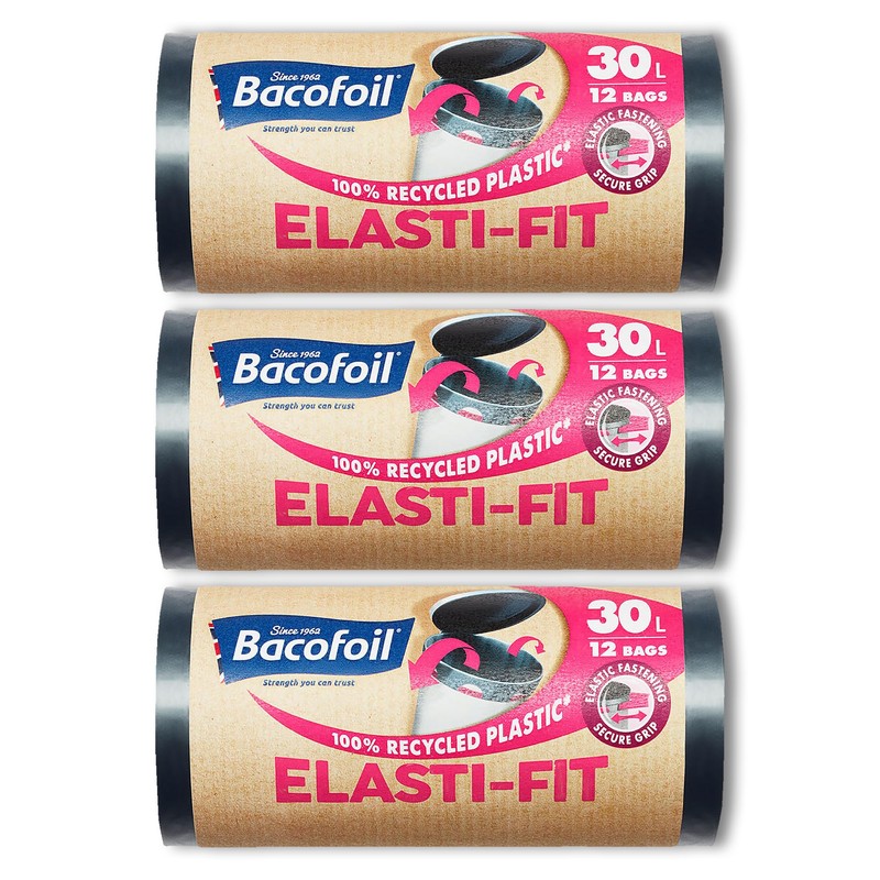 Bacofoil Elasti-Fit Bin Liners - 30L Recycled bin bags, 3